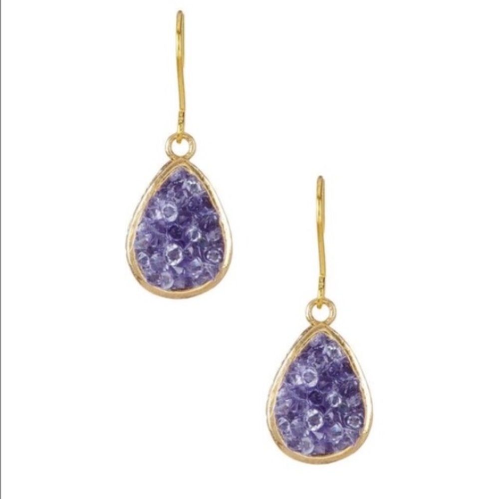 NEW✨ gold teardrop purple glass crystal earrings